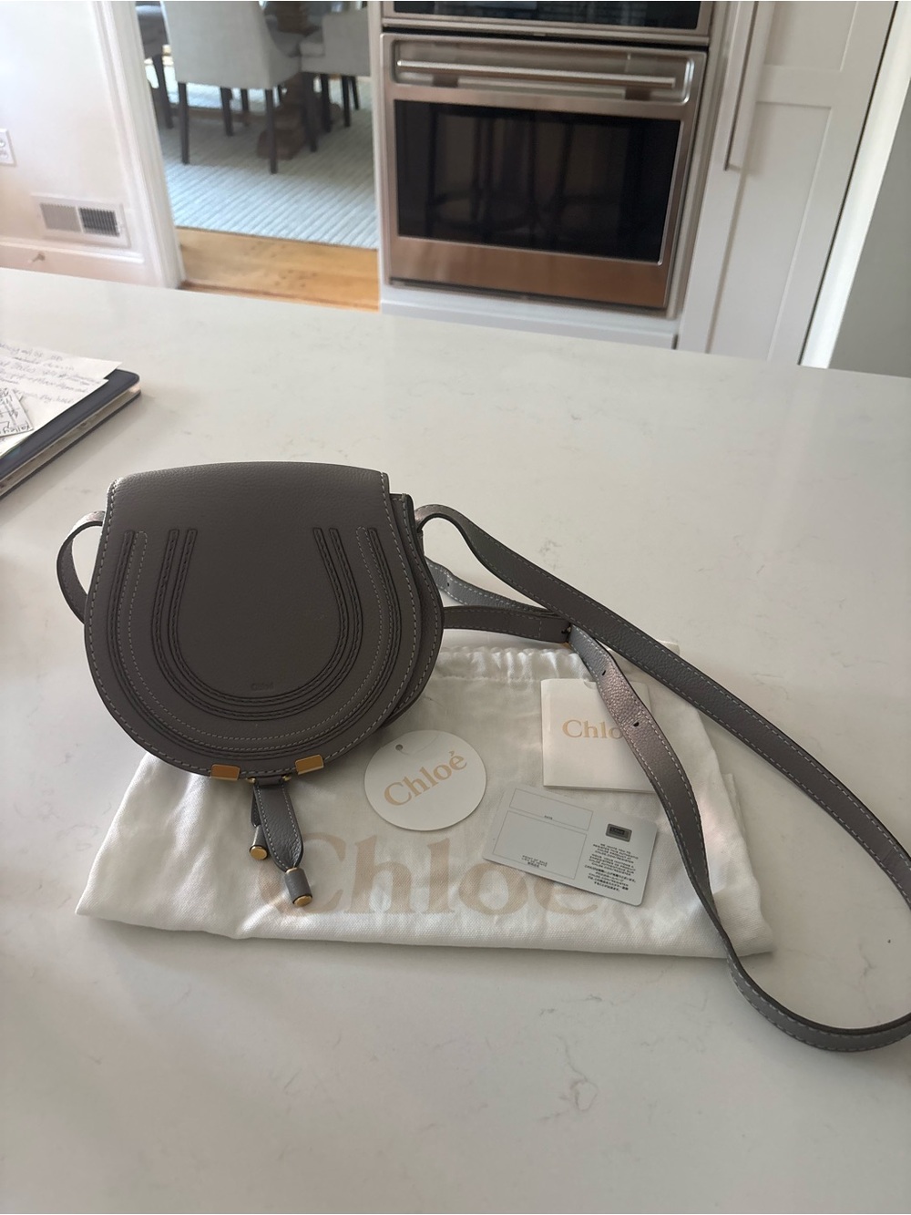 Chloe Small Marcie Saddle Crossbody in Cashmere Gray Like New